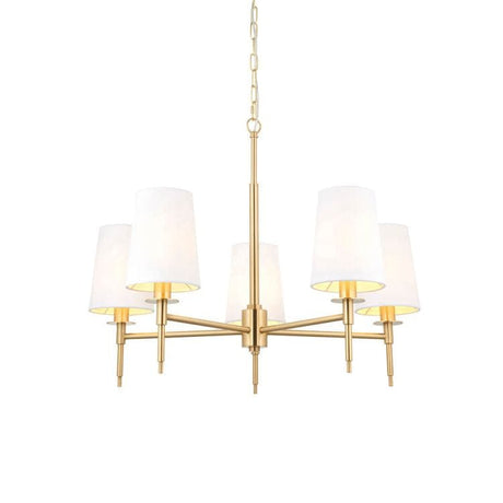 Derwent 5Lt Pendant Ceiling Light Satin Brass w/ Tapered Shades - Comet Lighting