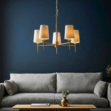 Derwent 5Lt Pendant Ceiling Light Satin Brass w/ Tapered Shades - Comet Lighting