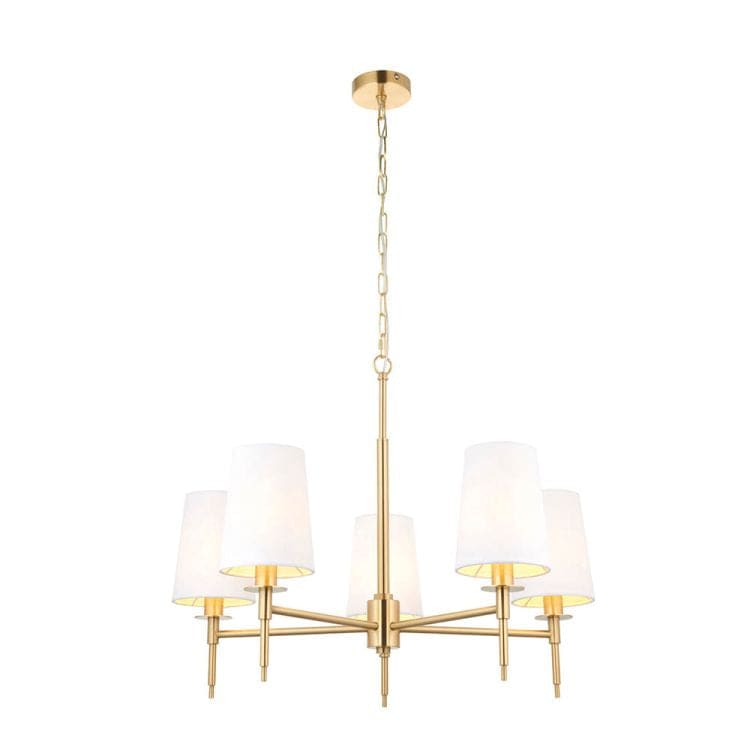 Derwent 5Lt Pendant Ceiling Light Satin Brass w/ Tapered Shades - Comet Lighting