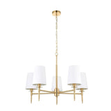 Derwent 5Lt Pendant Ceiling Light Satin Brass w/ Tapered Shades - Comet Lighting