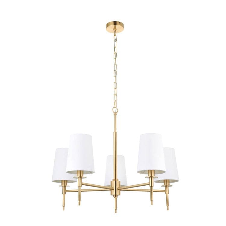 Derwent 5Lt Pendant Ceiling Light Satin Brass w/ Tapered Shades - Comet Lighting