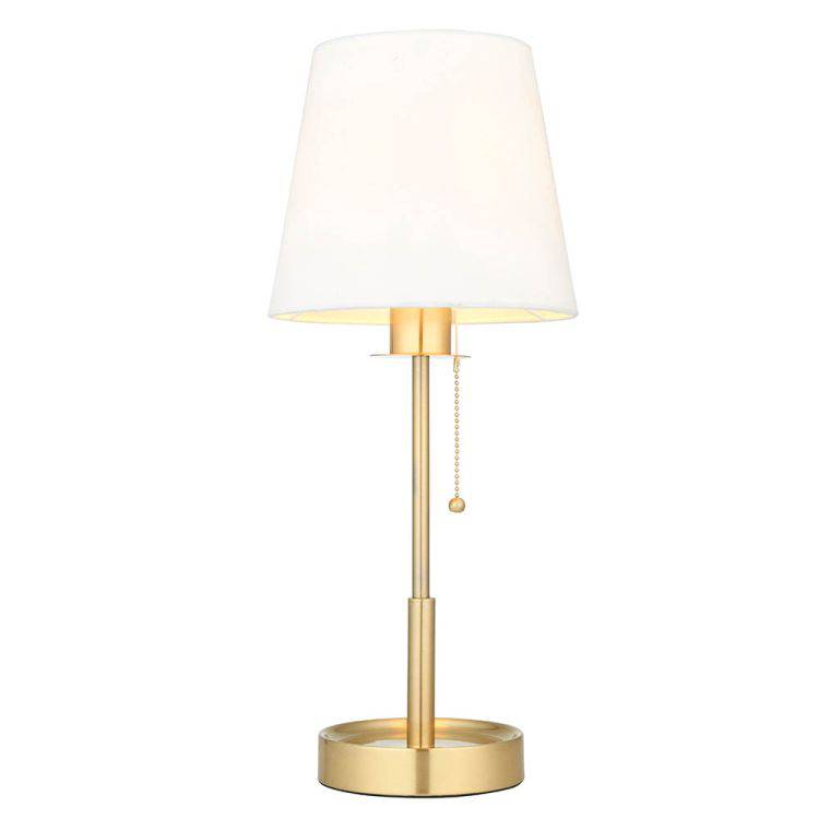 Derwent Table Lamp Satin Brass w/ Tapered Shade - Comet Lighting