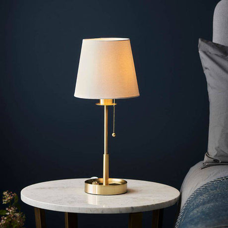 Derwent Table Lamp Satin Brass w/ Tapered Shade - Comet Lighting