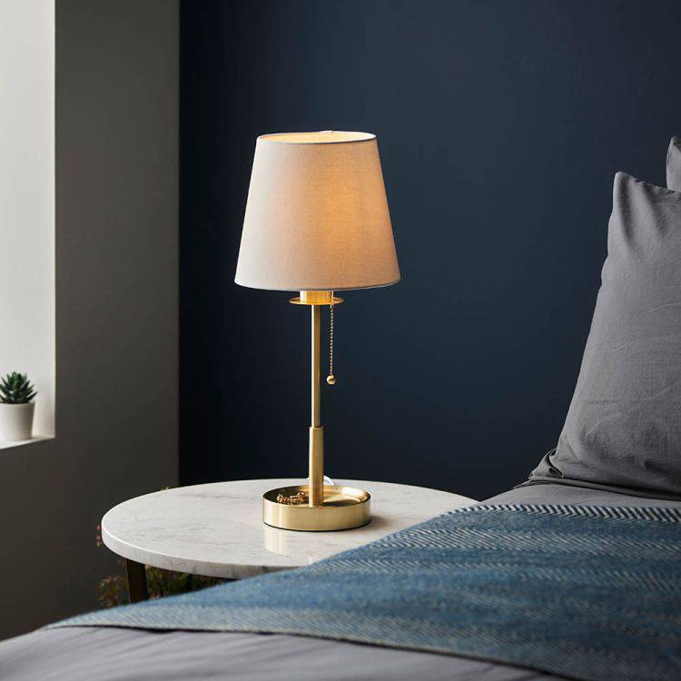 Derwent Table Lamp Satin Brass w/ Tapered Shade - Comet Lighting