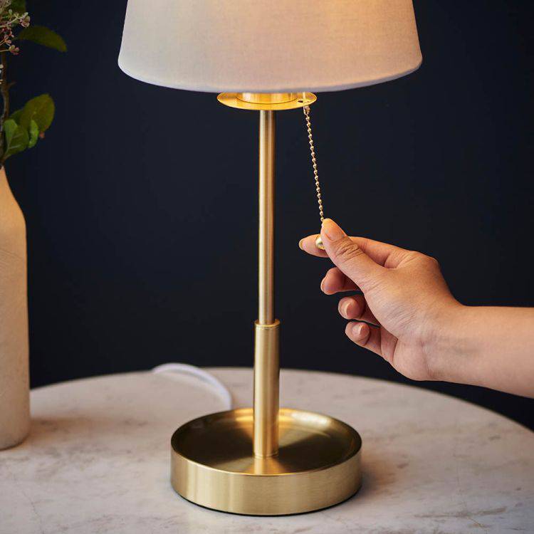 Derwent Table Lamp Satin Brass w/ Tapered Shade - Comet Lighting