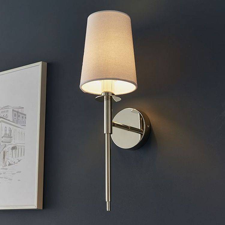 Derwent Wall Light Bright Nickel Plate & Vintage White Fabric - Comet Lighting