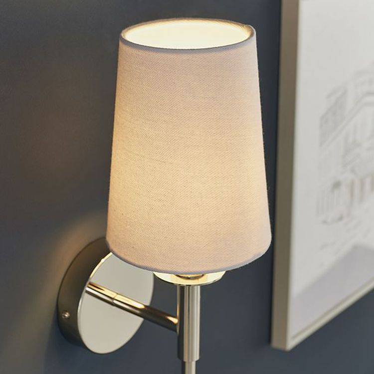 Derwent Wall Light Bright Nickel Plate & Vintage White Fabric - Comet Lighting