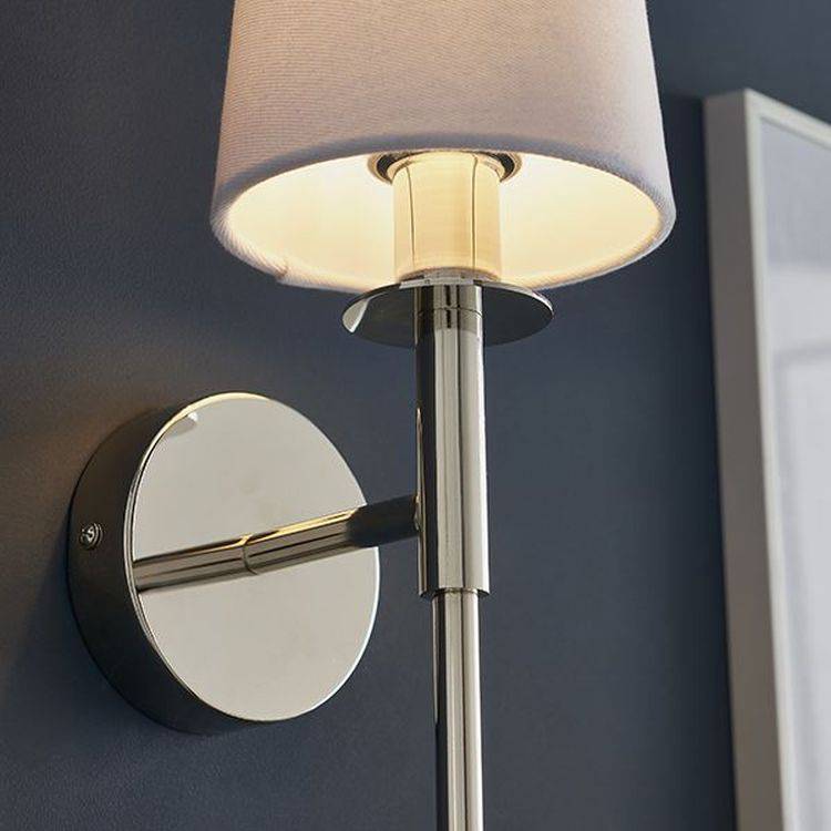 Derwent Wall Light Bright Nickel Plate & Vintage White Fabric - Comet Lighting