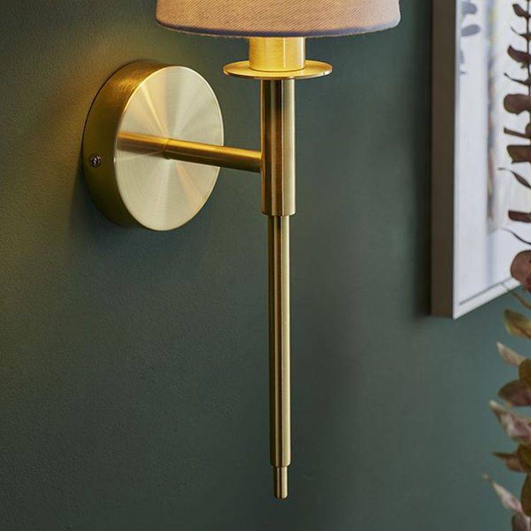 Derwent Wall Light Satin Brass Plate & Vintage White Fabric - Comet Lighting