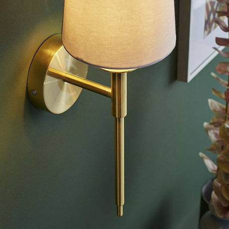 Derwent Wall Light Satin Brass Plate & Vintage White Fabric - Comet Lighting