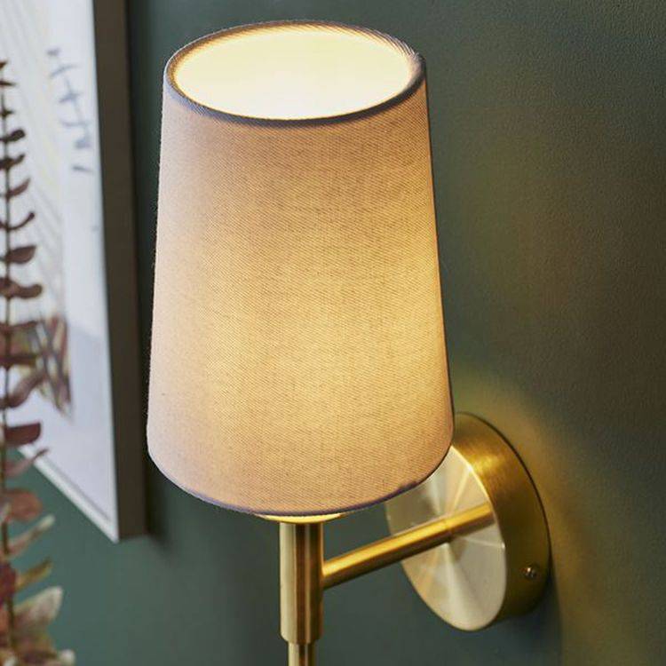 Derwent Wall Light Satin Brass Plate & Vintage White Fabric - Comet Lighting