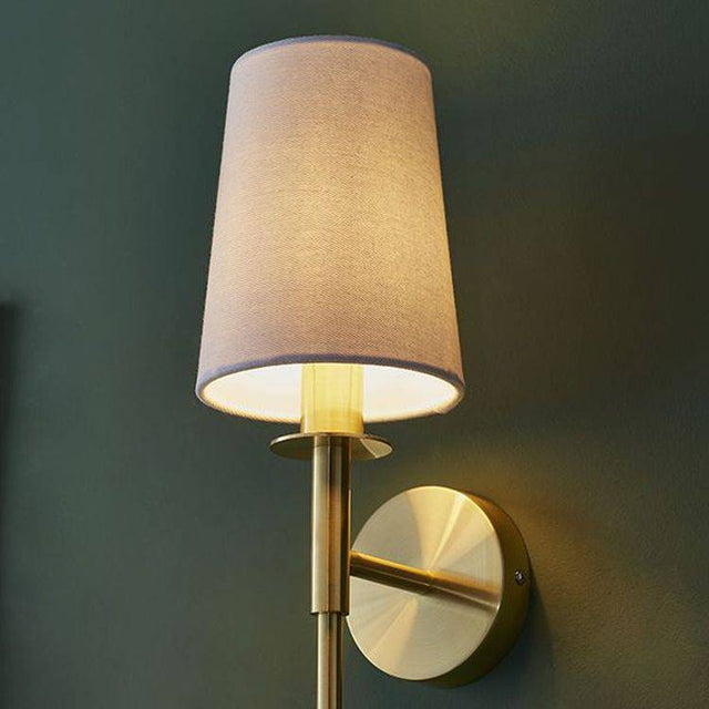 Derwent Wall Light Satin Brass Plate & Vintage White Fabric - Comet Lighting