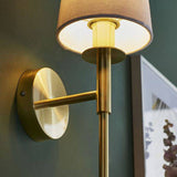 Derwent Wall Light Satin Brass Plate & Vintage White Fabric - Comet Lighting