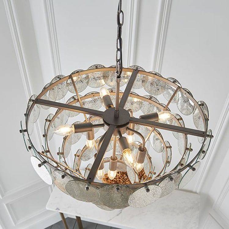 Discus 9Lt Pendant Ceiling Light Antique Silver Paint & Mercury Glass - Comet Lighting