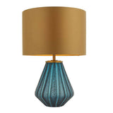 Douro Table Lamp Turquoise Tinted Glass & Gold Satin Fabric - Comet Lighting