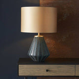 Douro Table Lamp Turquoise Tinted Glass & Gold Satin Fabric - Comet Lighting