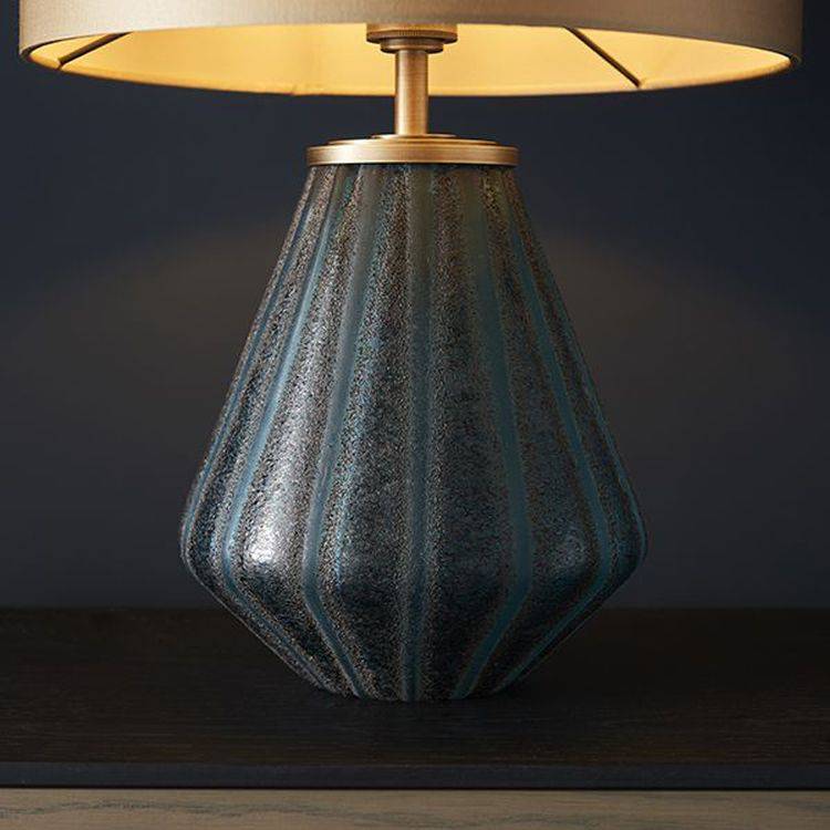 Douro Table Lamp Turquoise Tinted Glass & Gold Satin Fabric - Comet Lighting