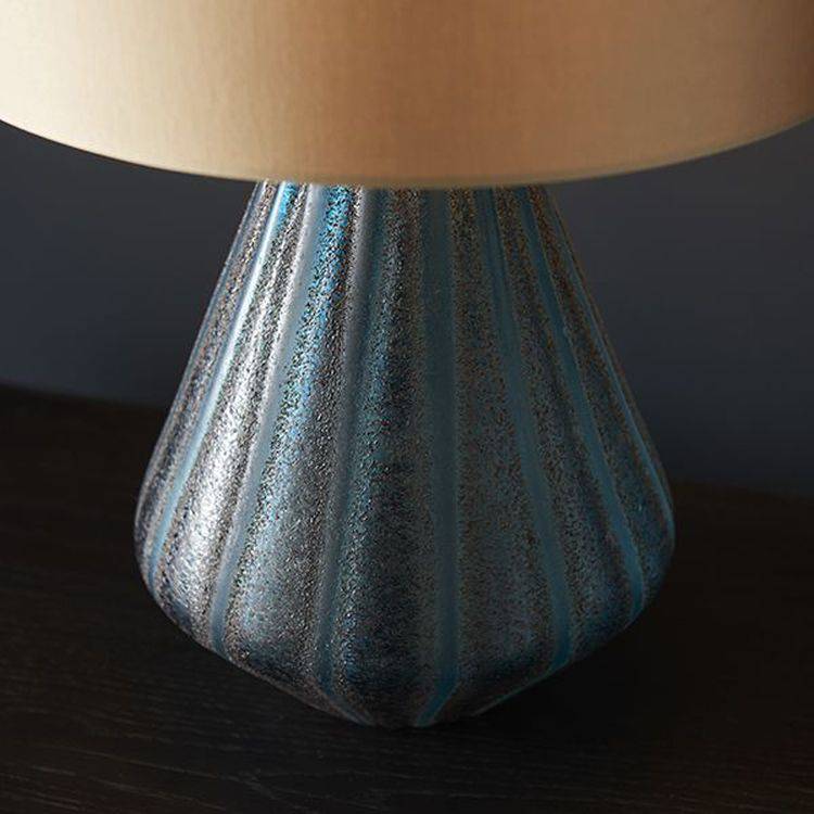 Douro Table Lamp Turquoise Tinted Glass & Gold Satin Fabric - Comet Lighting