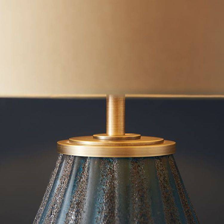 Douro Table Lamp Turquoise Tinted Glass & Gold Satin Fabric - Comet Lighting