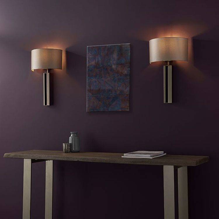 Ebro Wall Light Brushed Bronze Plate & Mink Satin Fabric - Comet Lighting