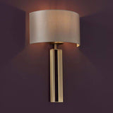 Ebro Wall Light Matt Antique Brass Plate & Mink Satin Fabric - Comet Lighting