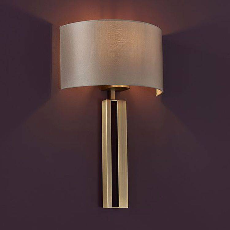 Ebro Wall Light Matt Antique Brass Plate & Mink Satin Fabric - Comet Lighting