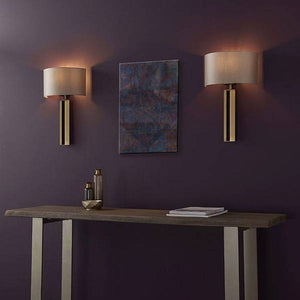 Ebro Wall Light Matt Antique Brass Plate & Mink Satin Fabric - Comet Lighting