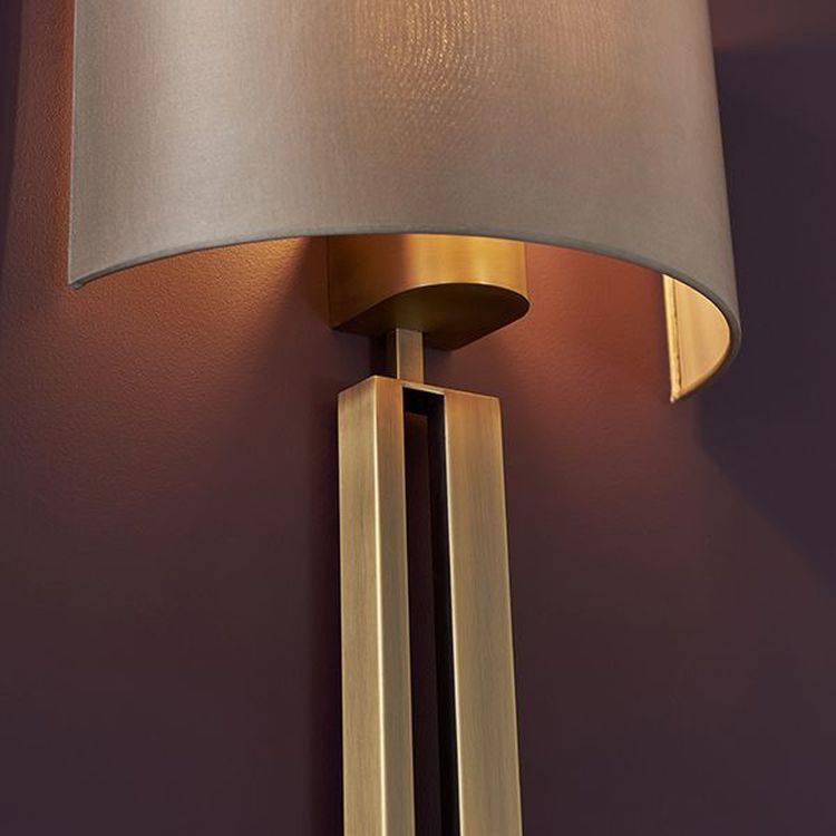 Ebro Wall Light Matt Antique Brass Plate & Mink Satin Fabric - Comet Lighting