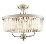 Elbe 3Lt Semi-flush Ceiling Light Bright Nickel Plate & Clear Cut Glass - Comet Lighting