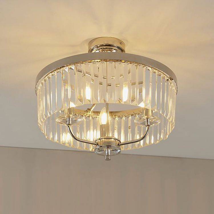 Elbe 3Lt Semi-flush Ceiling Light Bright Nickel Plate & Clear Cut Glass - Comet Lighting