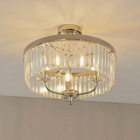 Elbe 3Lt Semi-flush Ceiling Light Bright Nickel Plate & Clear Cut Glass - Comet Lighting