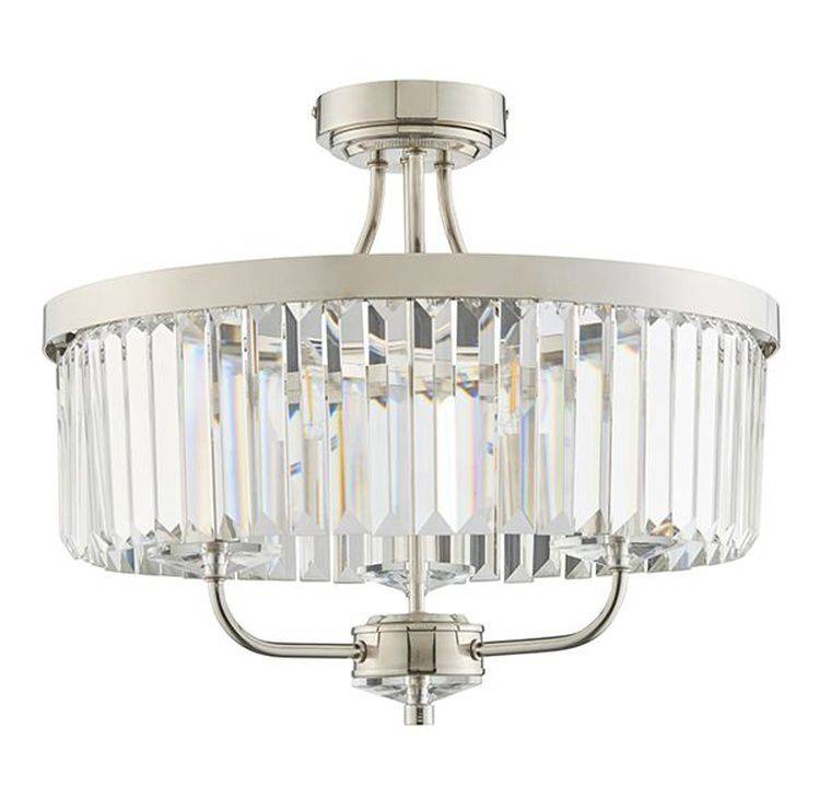 Elbe 3Lt Semi-flush Ceiling Light Bright Nickel Plate & Clear Cut Glass - Comet Lighting