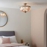 Elbe 3Lt Semi-flush Ceiling Light Champagne Paint & Rose Pink Cut Glass - Comet Lighting