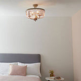 Elbe 3Lt Semi-flush Ceiling Light Champagne Paint & Rose Pink Cut Glass - Comet Lighting