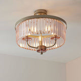 Elbe 3Lt Semi-flush Ceiling Light Champagne Paint & Rose Pink Cut Glass - Comet Lighting