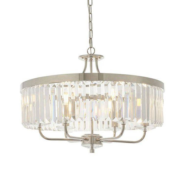 Elbe 6Lt Pendant Ceiling Light Bright Nickel Plate & Clear Cut Glass - Comet Lighting