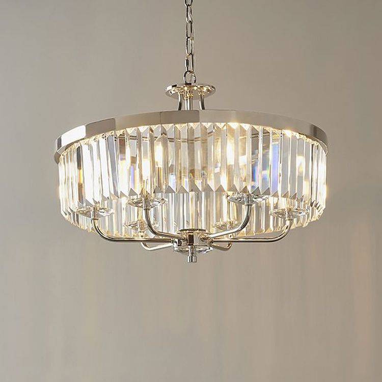 Elbe 6Lt Pendant Ceiling Light Bright Nickel Plate & Clear Cut Glass - Comet Lighting