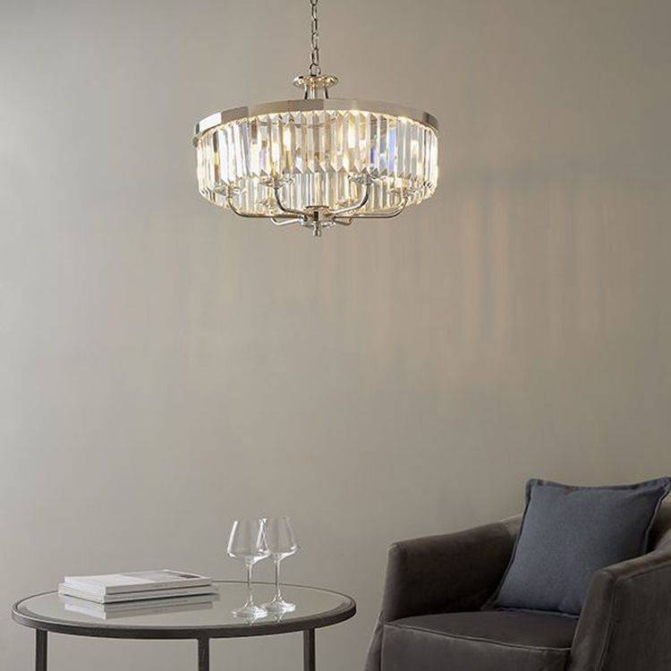 Elbe 6Lt Pendant Ceiling Light Bright Nickel Plate & Clear Cut Glass - Comet Lighting