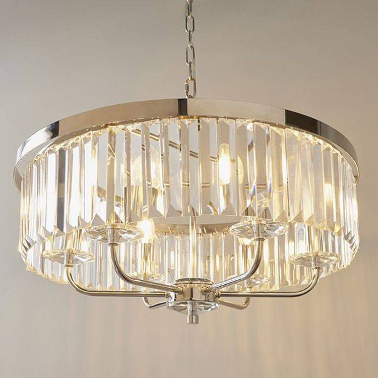 Elbe 6Lt Pendant Ceiling Light Bright Nickel Plate & Clear Cut Glass - Comet Lighting