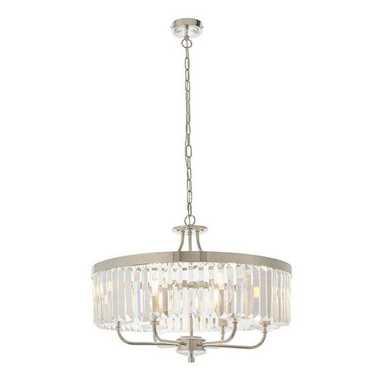 Elbe 6Lt Pendant Ceiling Light Bright Nickel Plate & Clear Cut Glass - Comet Lighting