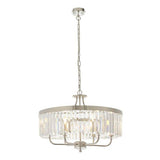 Elbe 6Lt Pendant Ceiling Light Bright Nickel Plate & Clear Cut Glass - Comet Lighting