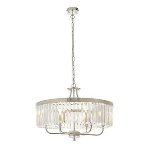 Elbe 6Lt Pendant Ceiling Light Bright Nickel Plate & Clear Cut Glass - Comet Lighting