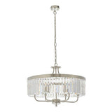 Elbe 6Lt Pendant Ceiling Light Bright Nickel Plate & Clear Cut Glass - Comet Lighting