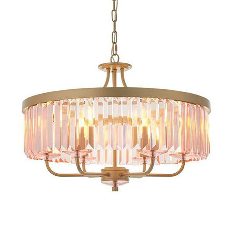 Elbe 6Lt Pendant Ceiling Light Champagne Paint & Rose Pink Cut Glass - Comet Lighting