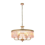 Elbe 6Lt Pendant Ceiling Light Champagne Paint & Rose Pink Cut Glass - Comet Lighting