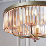 Elbe 6Lt Pendant Ceiling Light Champagne Paint & Rose Pink Cut Glass - Comet Lighting