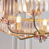 Elbe 6Lt Pendant Ceiling Light Champagne Paint & Rose Pink Cut Glass - Comet Lighting