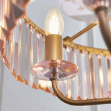 Elbe 6Lt Pendant Ceiling Light Champagne Paint & Rose Pink Cut Glass - Comet Lighting