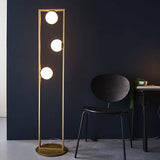 Exe 3Lt Floor Lamp Brushed Gold Finish & Gloss Opal Glass - Comet Lighting