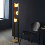 Exe 3Lt Floor Lamp Brushed Gold Finish & Gloss Opal Glass - Comet Lighting